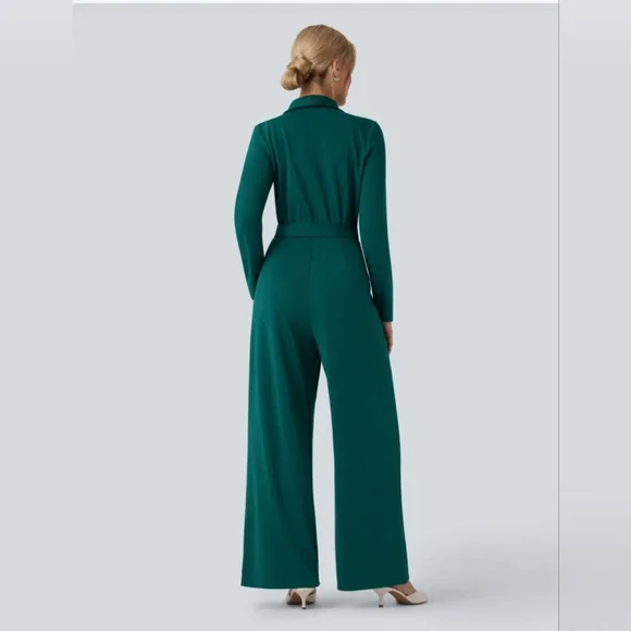 HALARA Emerald Green Wrap-Front Jumpsuit NWT - Picture 6 of 7